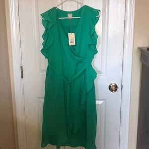 NWT sz S a new day green checkered faux wrap dress